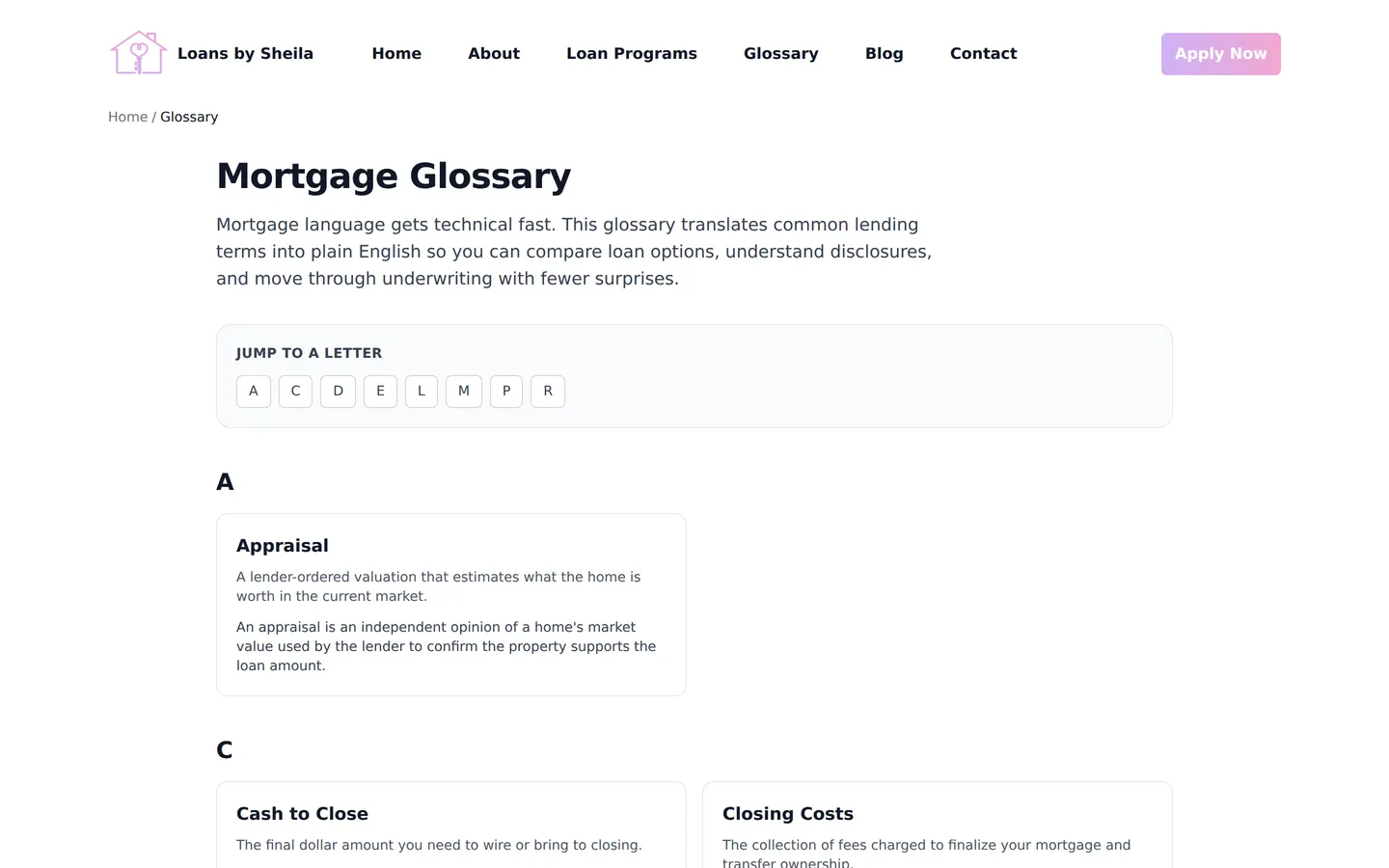 loans by sheilas — glossary
